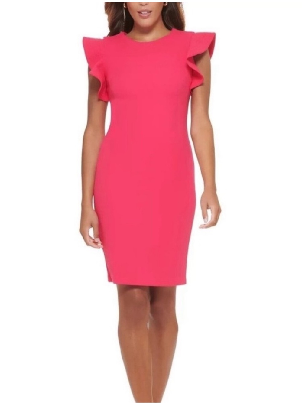 NWT Calvin Klein Hibiscus Pink Flutter Sleeve Sheath Dress Size 4 - Picture 2 of 12